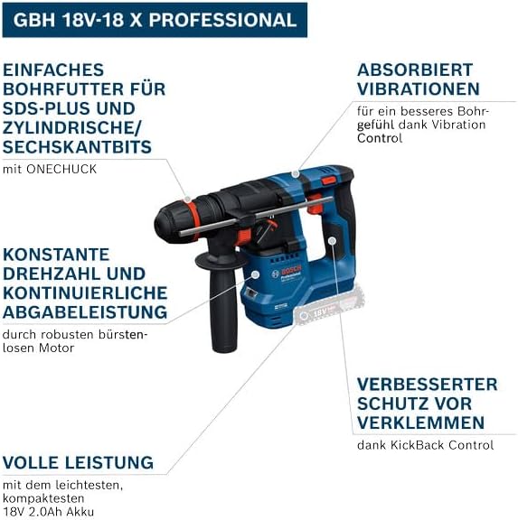 Bosch PRO 18V System Cordless Hammer Drill GBH 18V-18 X (ONECHUCK, incl. L-BOXX 136)