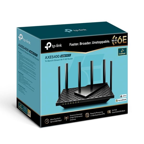 TP-Link Archer AXE75 Tri-Band WiFi 6E Router – AX5400, Gigabit Ports, USB 3.0, WPA3 Security