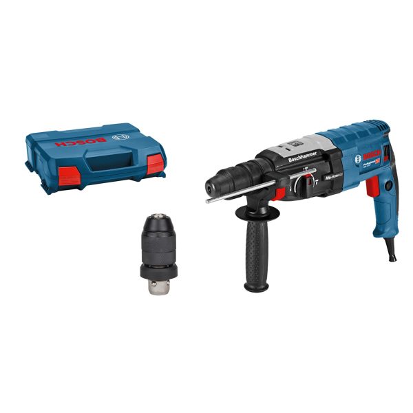 Bosch PRO Hammer Drill GBH 2-28 F (incl. Auxiliary Handle, Depth Stop 210mm, Cloth, Keyless Chuck, Quick-Change SDS plus Chuck, Carry Case)