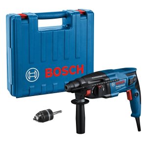 Bosch PRO Hammer Drill GBH 2-21 (SDS plus, incl. Keyless Chuck with SDS plus Adapter, Auxiliary Handle, Cloth, Depth Stop, Carry Case)