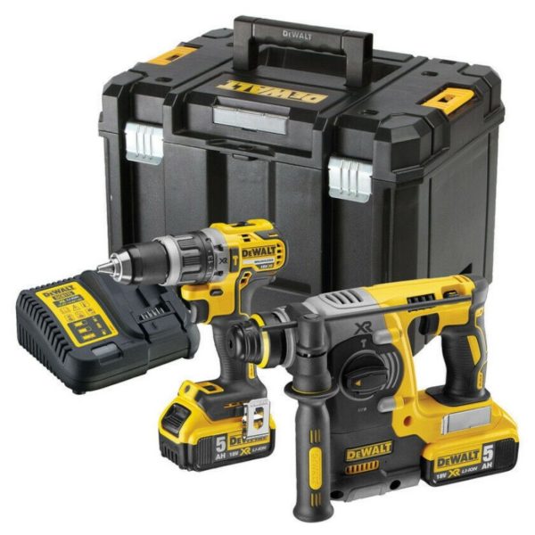 DeWalt DCK207P2T-GB 18V XR Combi Drill & SDS Plus Hammer Twin Kit incl. 2x 5.0Ah Batteries
