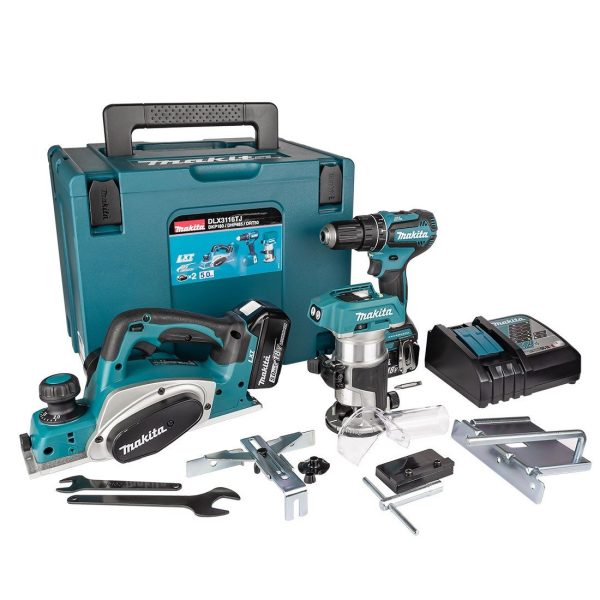 Makita DLX3116TJ 18V LXT Triple Kit DHP485, DRT50 & DKP180 incl. 2x 5.0Ah Batteries